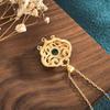 Vintage Court Style Enamel Filigree Necklace with Inlaid Green Chalcedony Ruyi Lock for Women