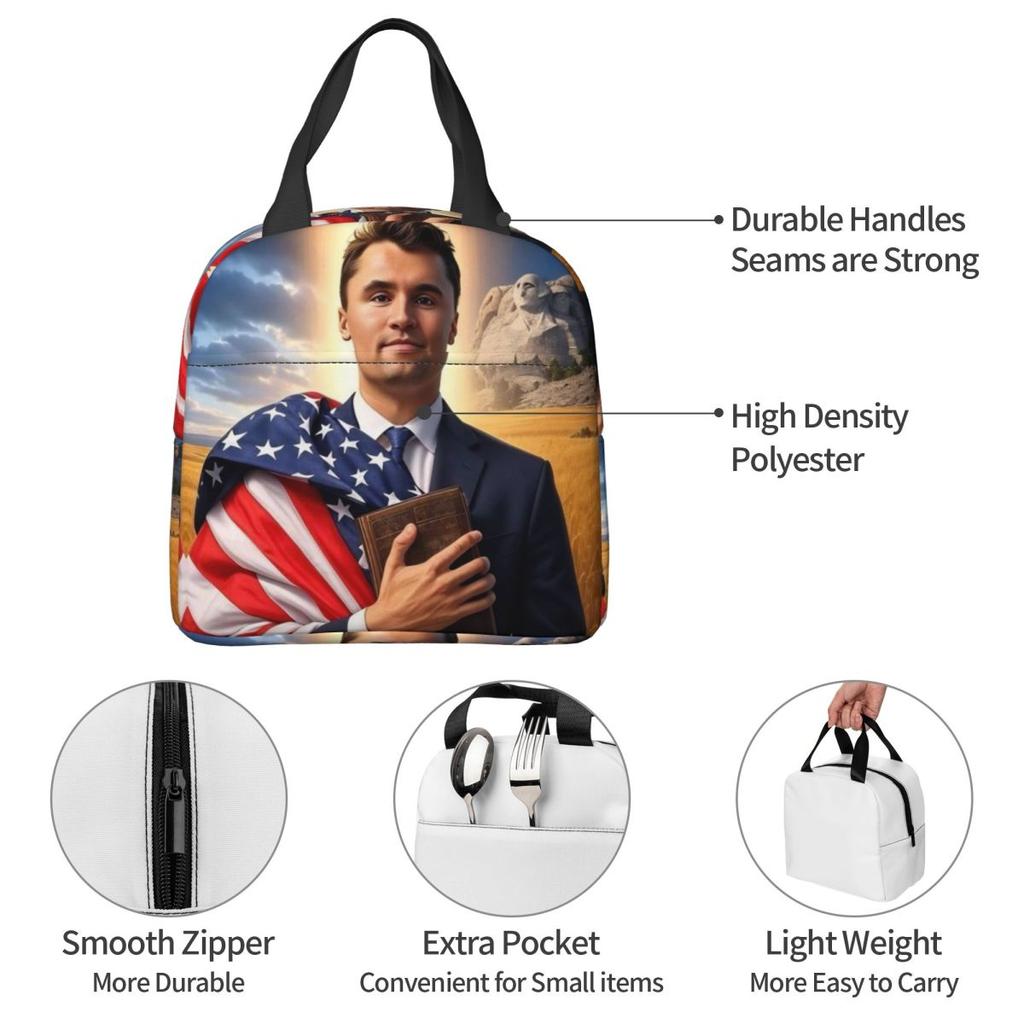 Insulated Lunch Tote Bag Charlie Kirk Angelic Advocate Accessories Food Box INS Trendy Cooler Thermal Lunch Box For School