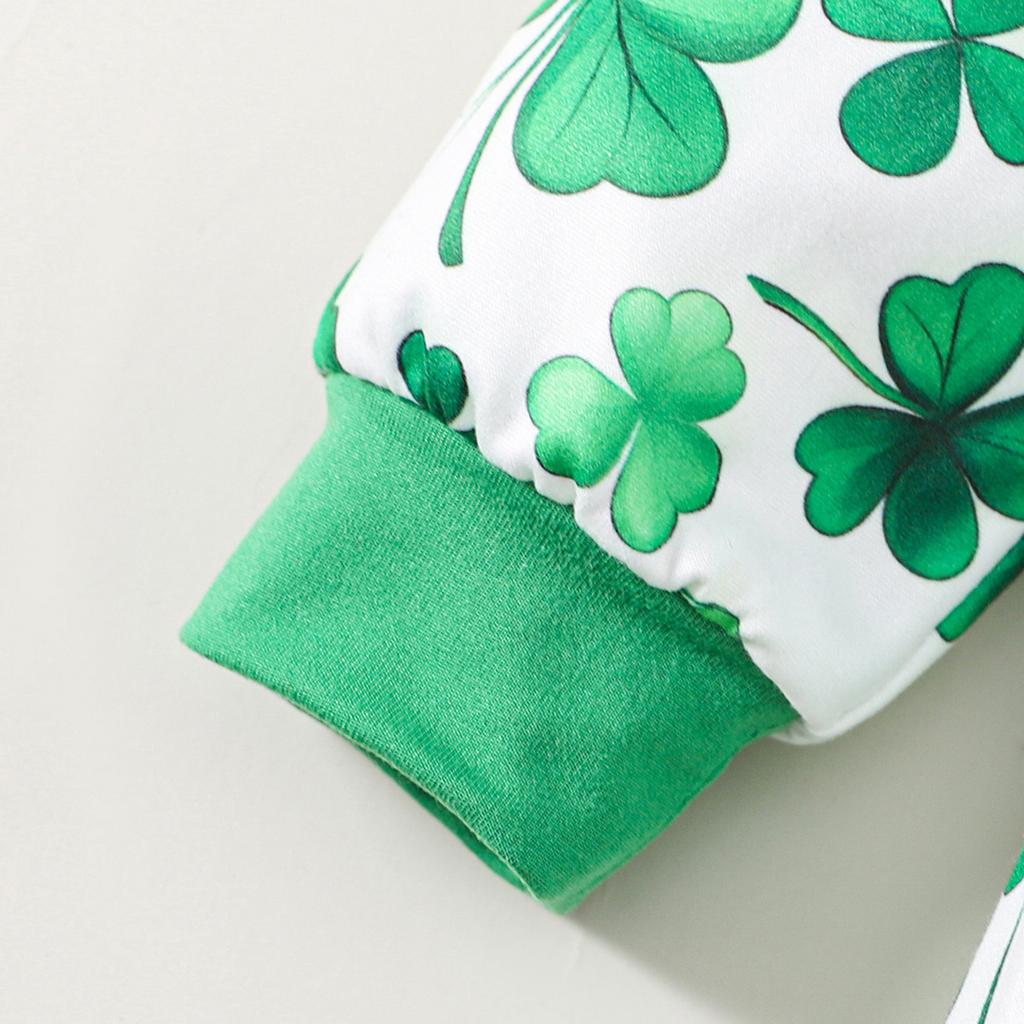 Baby Girls Rompers and Headband Sets Shamrock Print V-Neck Long Sleeve Jumpsuit Bodysuits Ireland Festival Clothes