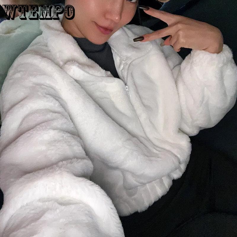 Женские повседневные свободные зимние укороченные топы с воротником-стойкой и длинными рукавами на молнии, черно-белое пальто, женские теплые флисовые короткие куртки