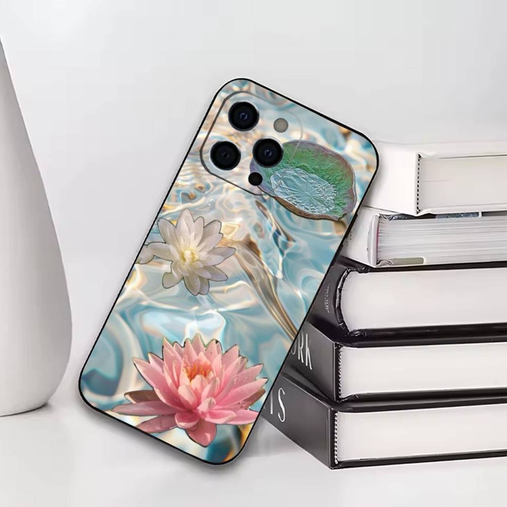 Эстетичный розовый кувшинка пузырь Чехол для телефона для iPhone 17, 16, 15, 14, 13, 12, 11 Plus, Pro Мягкий силиконовый черный чехол