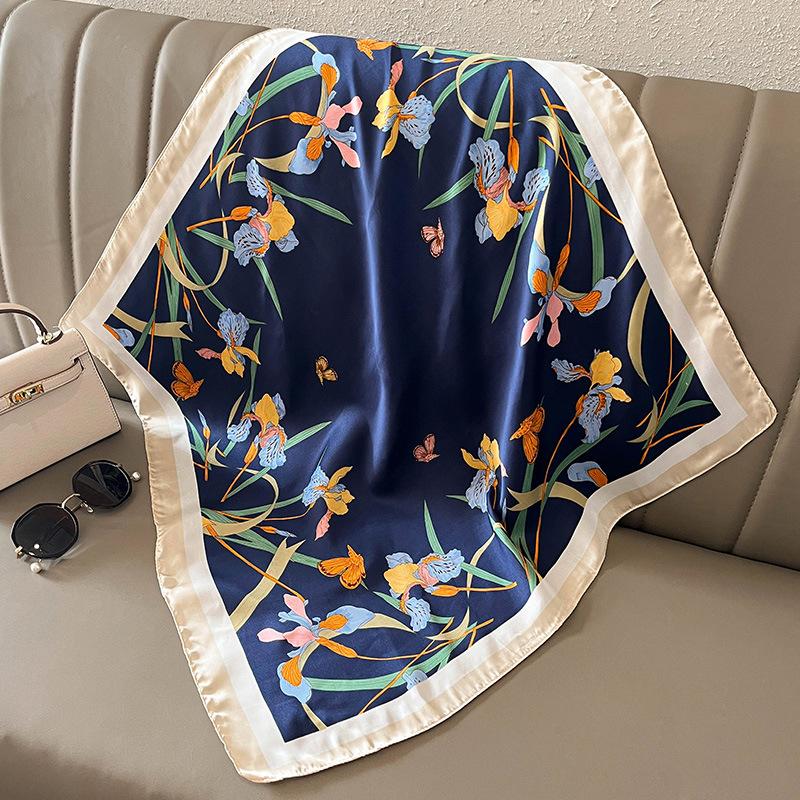 Elegant Skinny Silk Square Scarf Women Floral Print Foulard Neckerchief Head Hijab Bandana Bag Ribbon Lady Soft Satin Hairband