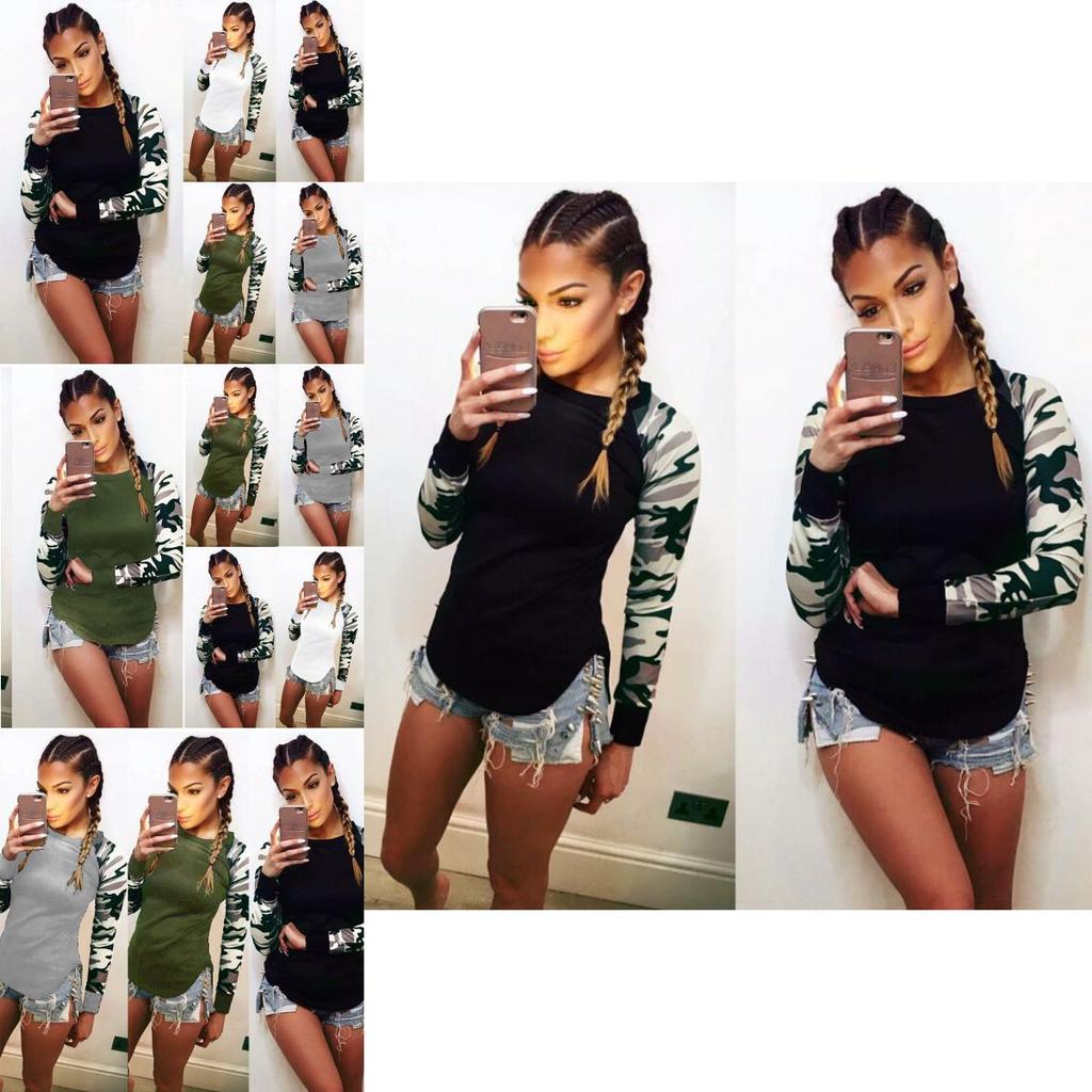 Premium Quality Damen Camouflage Printed Long Sleeve Pullover T-shirt For Stylish Comfort
