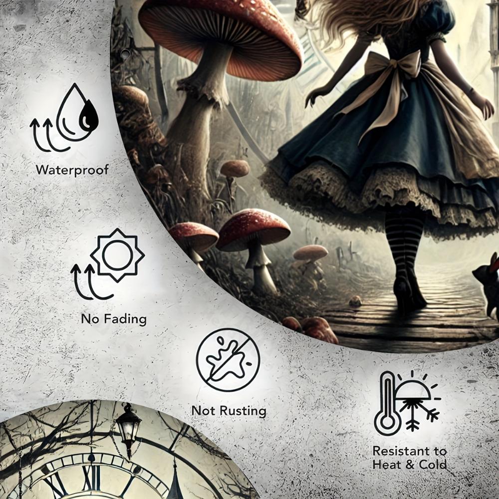 Винтажная круглая металлическая вывеска «Алиса в стране чудес», водонепроницаемая, устойчивая к ржавчине, настенная декорация для фермерского дома, гаража, патио, идеально подходит для Рождества