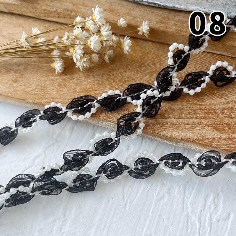 Lolita Lace Bead Ruffled Lace Fabric Pleated Edging Satin Ribbon Diy Baby Clothing Skirt Curtain Furniture Decoration Lace Trim