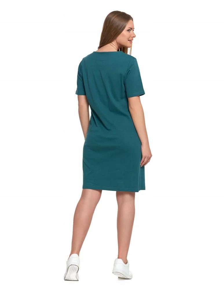 Women's Cotton Dress Short Sleeve Above Knee Comfortable MORAJ L GREEN
