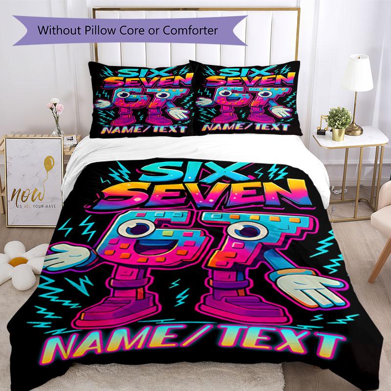 3PC Custom Name "Six Seven Retro Robot" Bedding Set Printed  Bedding Set Duvet Cover Closure Includes 1 Duvet Cover & 109 Pillowcases for Bedroom