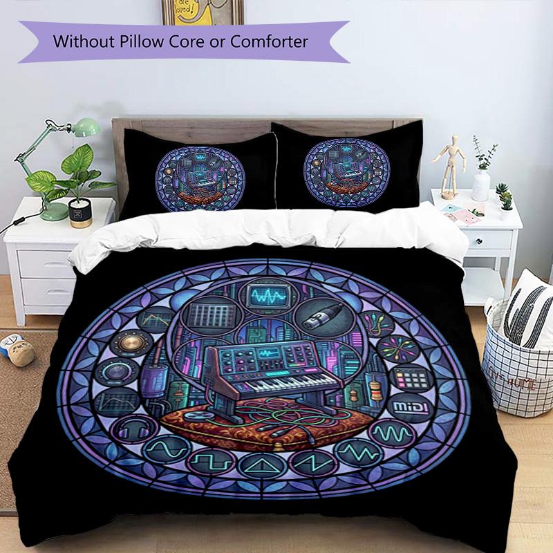 Synthwave Glass Pattern Bedding,Quilt Set Quilt Cover Pillowcase Home Birthday Gift (1 * duvet cover + 2 * pillowcase, without core)