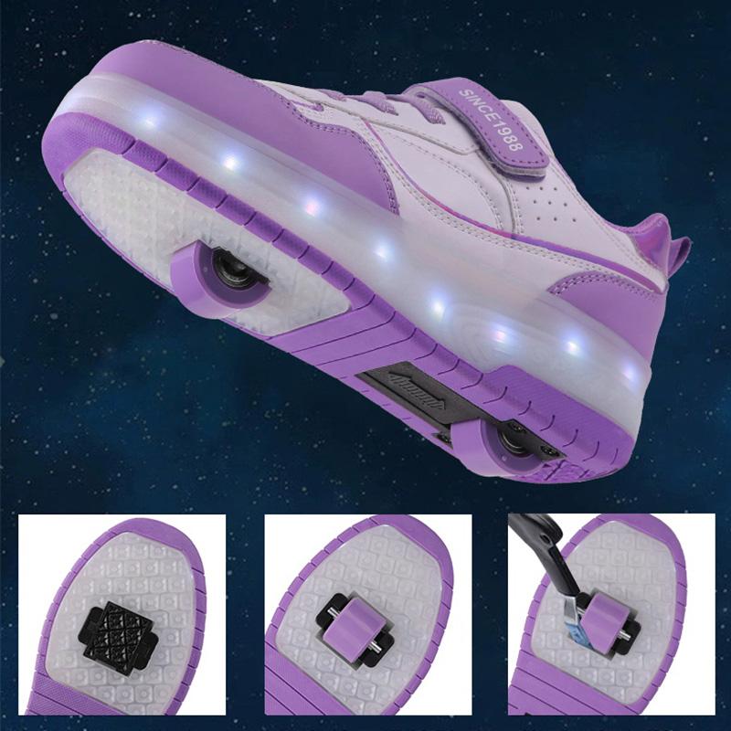 New Children's LED Light up Roller Skates Walk Shoes Wheels Rotation Button Sports Double-Wheel Roller Skate Shoes Boys And Girl