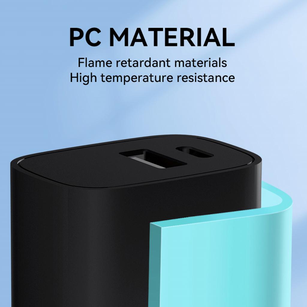 20W USB-A USB-C 100-240V Black Wall Charger