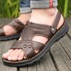 Летние сандалии мужские новые повседневные пляжные туфли первый слой коровьей кожи мягкая подошва папа кожа крутые шлепанцы мужские уличная палатка