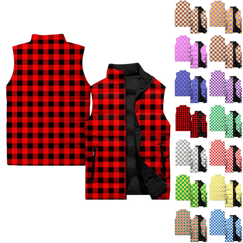 Ladies' Casual And Fashionable Sleeveless Vest Square Pattern Printing Cotton Jacket