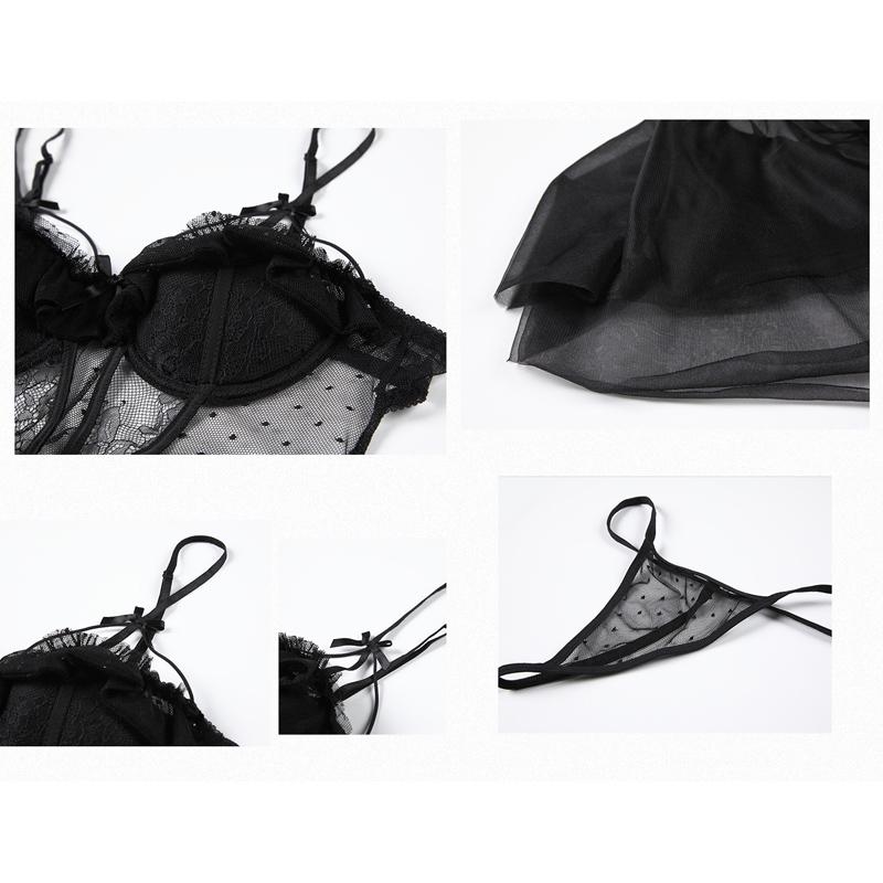 Сексуальное женское нижнее белье, сетчатая кружевная однотонная пижама с подтяжками и сексуальной юбкой на подкладке, нижнее белье