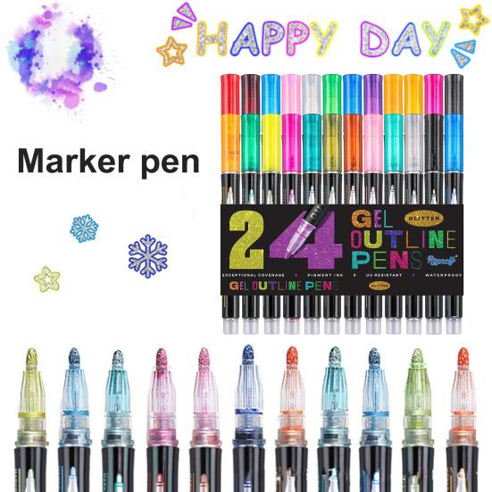 12/24/36 шт., мерцающий контурный маркер, сделай сам, подарочная бирка, поздравительная открытка, художественные проекты, детский рисунок, живопись, каракули, металлическая двойная линия, блестящая жидкость