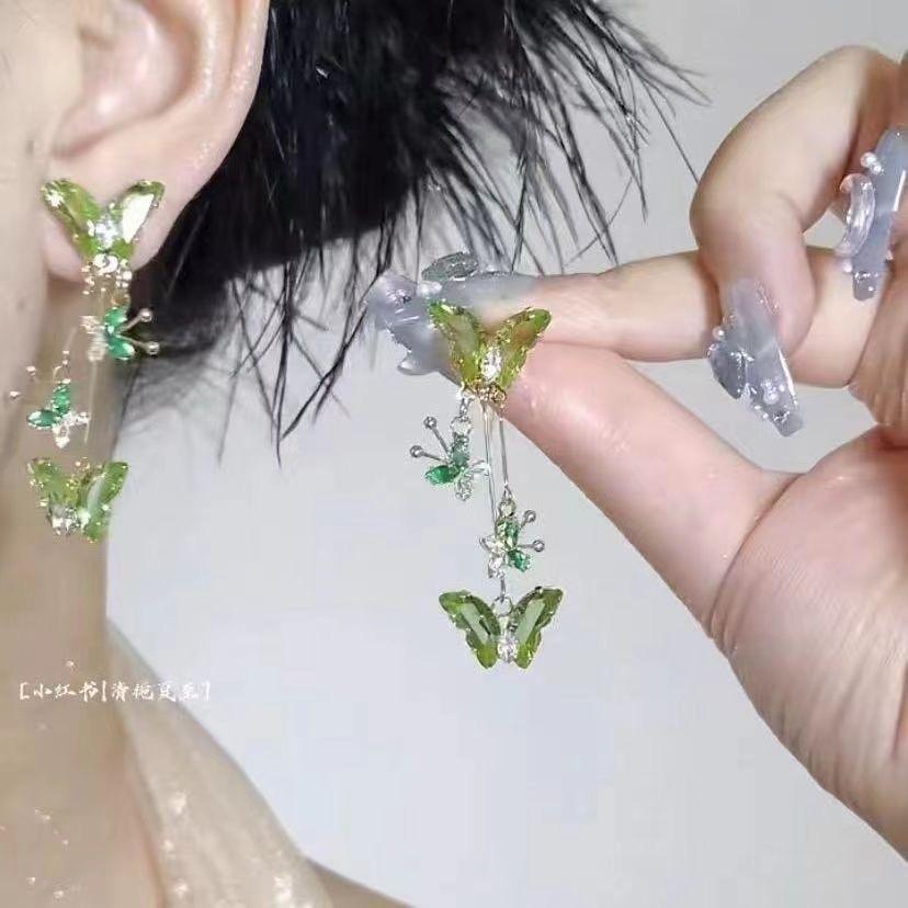 Длинные серьги-подвески из красного стекла с бабочкой для женских свадебных украшений