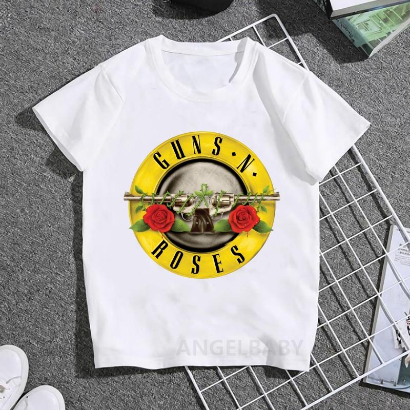 Горячая Распродажа Футболка с Принтом Рок-группы Guns N Roses Модная Детская Футболка Летние Топы для Девочек Одежда для Малышей Мальчиков Детские Футболки с Коротким Рукавом
