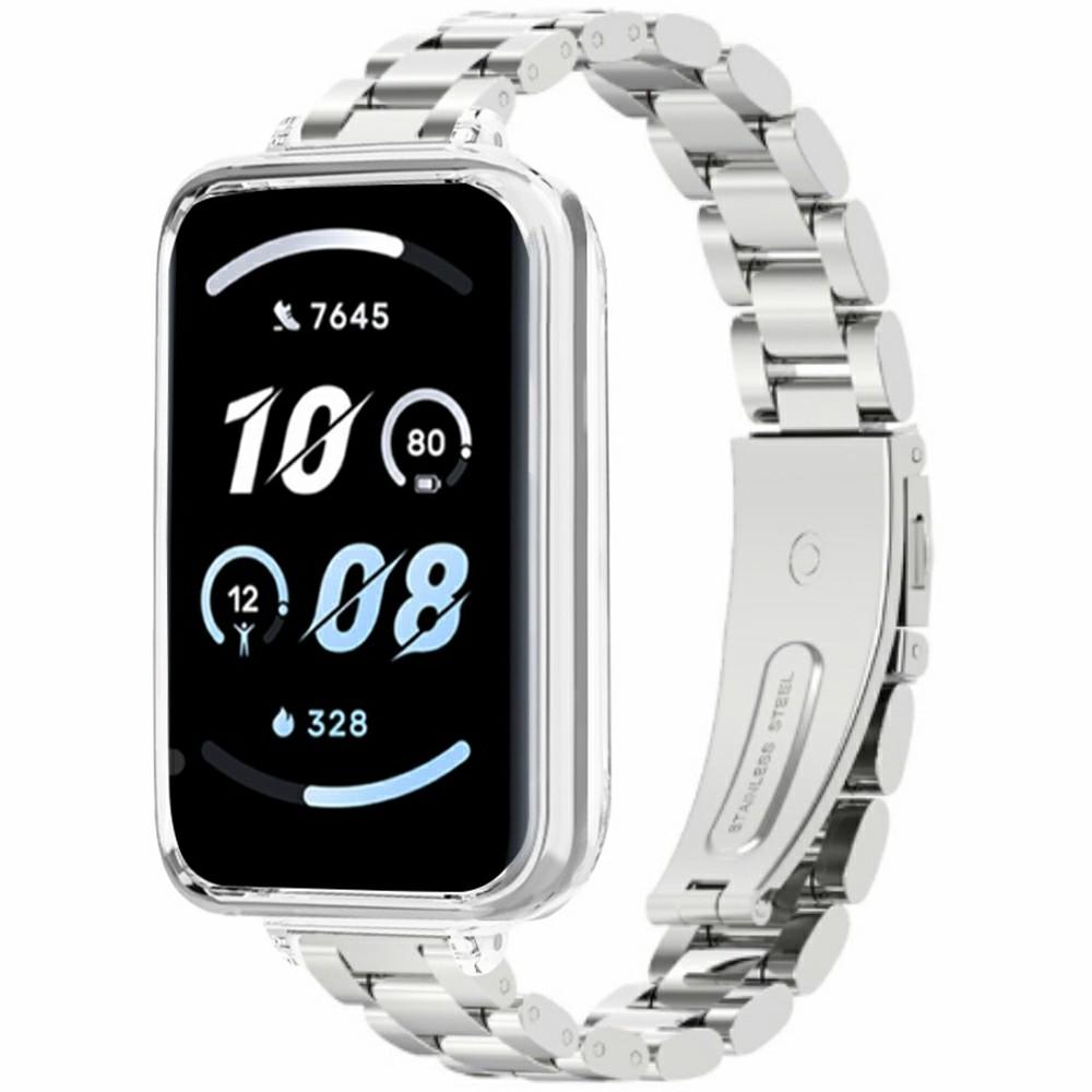 For Honor Band 10/9 Stainless Steel Watch Strap with PC Case Solid 3 Bead Replacement Band
