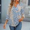 3/4 Sleeve Tops For Women T-Shirt Casual Flared Sleeves Print Tunic V Neck Pullover Blouse