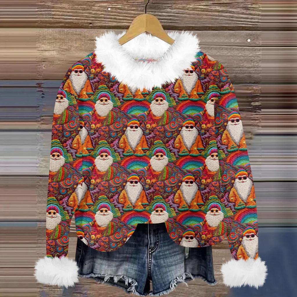 Свитшоты для женщин Вязаный свитер Милая рубашка Осенний круглый вырез Пуловер с меховым воротником Топы