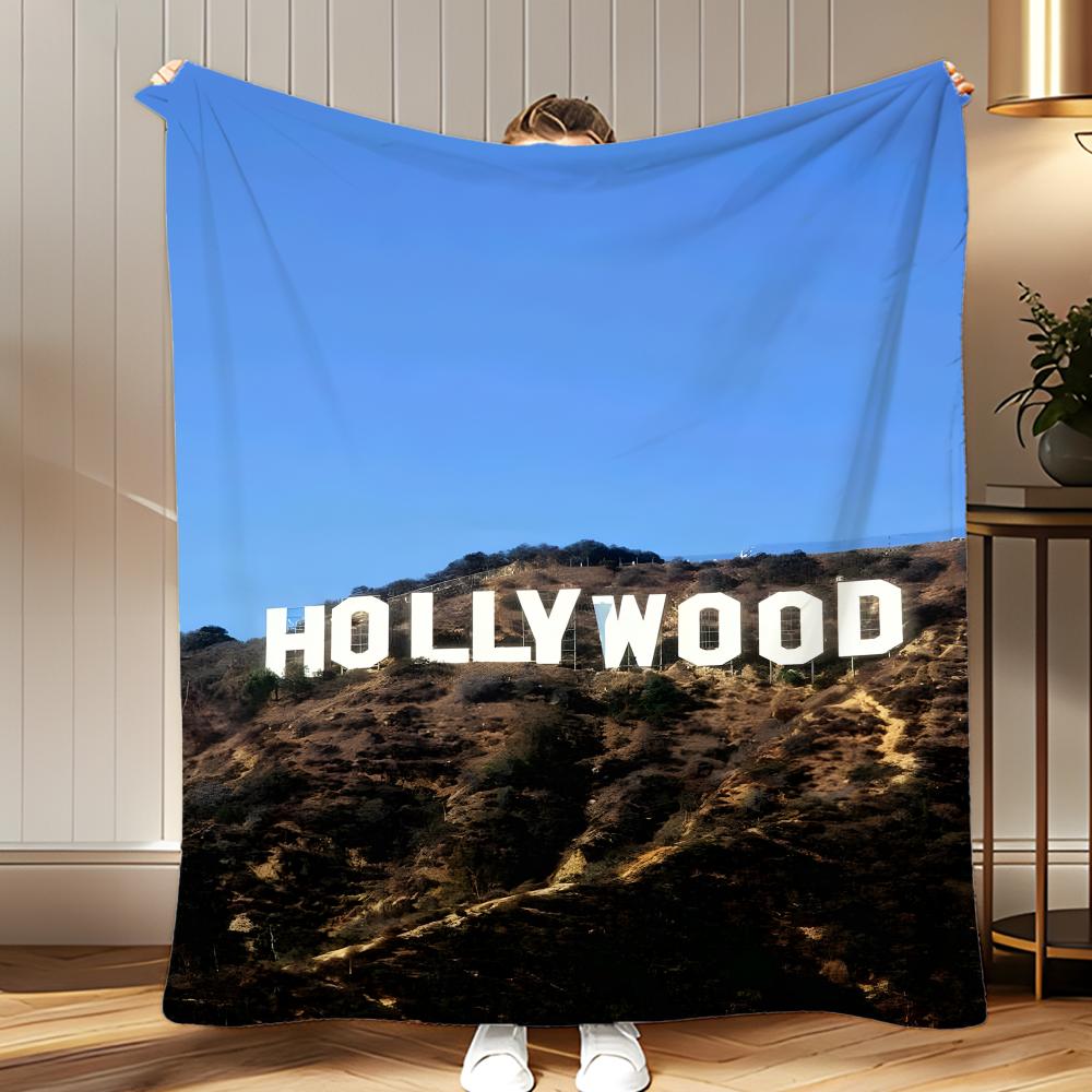 classic landmark Hollywood Sign Throw Soft Coral Fleece Blanket 310gsm Fluffy Warm Throw for Sofa Bed Couch Bedroom Decor