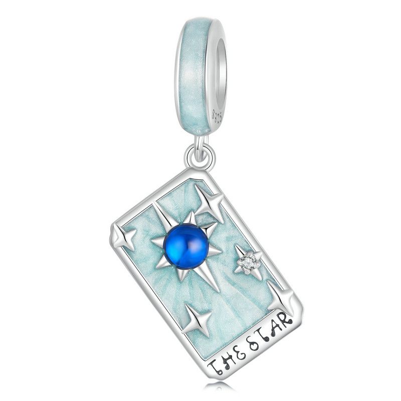 WOSTU 925 Silver Colorful Tarot Cards Charm Pendent Magic Star Moon Sun Lover Bead Fit DIY Bracelet Necklace Women Gift