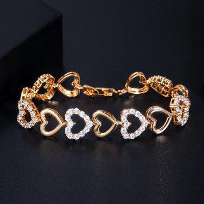 Браслет-цепочка WWJ Love в форме сердца с цирконием золотого цвета
