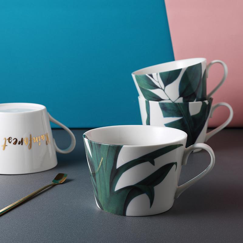 1 шт. Кружка с зеленым листом, керамическая кружка для молока в европейском стиле, чашка для воды, костяной фарфор, кофейная кружка, чайная чашка, посуда для напитков
