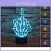 Hand Middle Skull Finger 7 Color Acrylic Led Night Light Touch Decorate Control