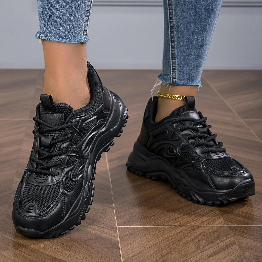 Кроссовки Женская обувь Женская спортивная обувь Дышащая черная повседневная спортивная универсальная женская обувь Daddy на толстой подошве