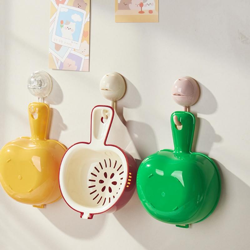 С ручкой корзина для фруктов двухслойная раковина для мытья корзина с рисунком в виде мультяшного яблока сушилка для мытья кухонные гаджеты