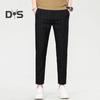 Men Ninth Pants Straight Plaid Print Side Pockets Thin Stretchy Slim Fit Button Zipper Closure Casual Formal Business Trousers