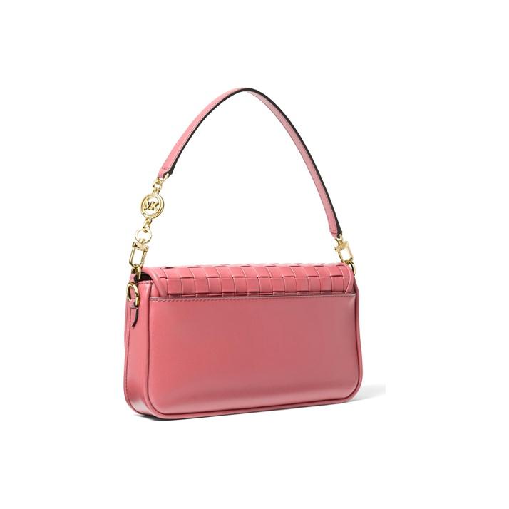 Michael Kors Mk Bradshaw Однотонная Сумка-багет из кожи с цепочкой и стеганой фактурой, с клапаном, с логотипом-буквой, Женские сумки, Светло-розовый 30S1G2BL1T-644