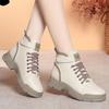 Весна и осень Новые повседневные туфли Женские ботинки на шнуровке Белые туфли Толстая подошва Плюс Мягкая бархатная подошва Мягкая поверхность Женские хлопковые ботинки
