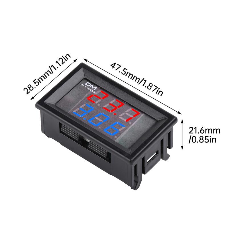 Three-Digit Dual-Display Digital Thermometer With NTC Metal DC4-28V Waterproof Dual Probes Red and Blue Display