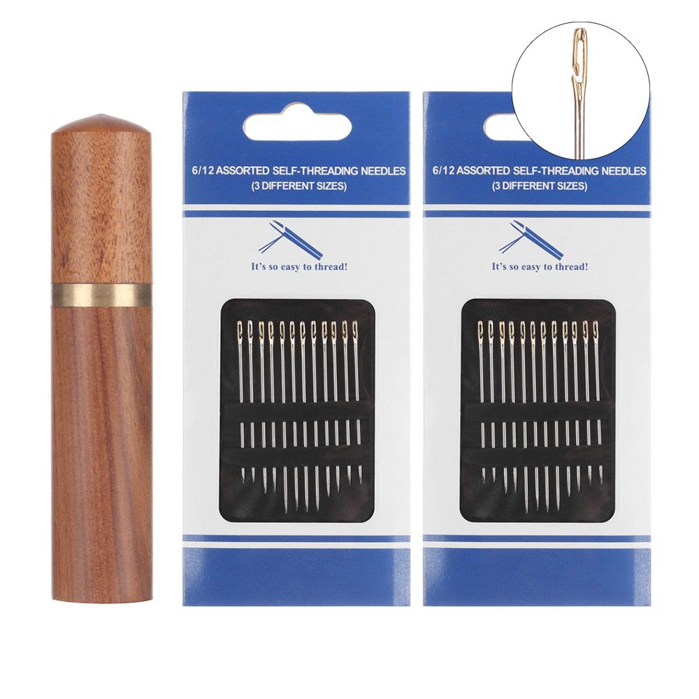 Needlework Wooden Needle Case Embroidery Sewing Tools Hand Sewing Needles Self Threading Needles