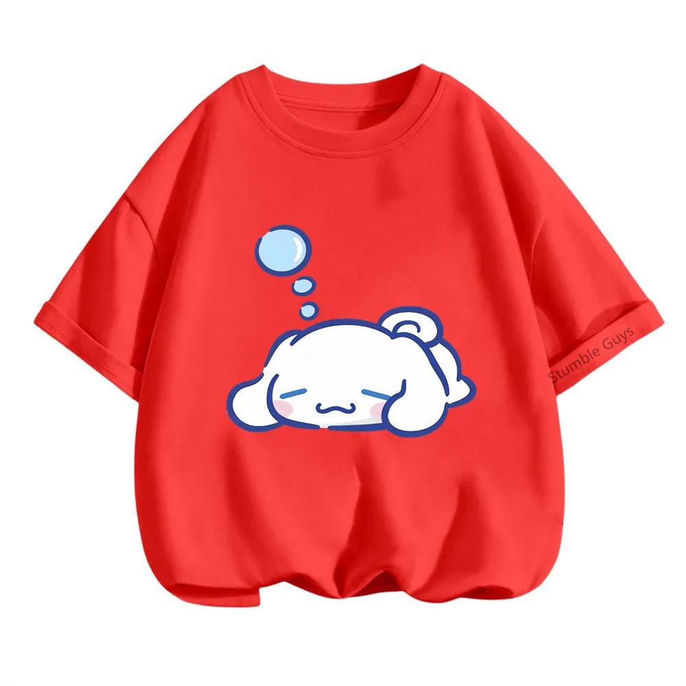 Летний топ Sanrio с Киннамороллом для детей 3-14 лет, детский мультяшный повседневный аниме-футболка
