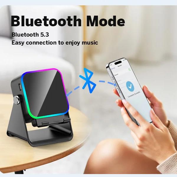 NEW 5 In 1 Auto-induction Wireless Induction Speaker 8 Mode RGB Light Phone Stand Surround Sound Portable Bluetooth Phone Holder