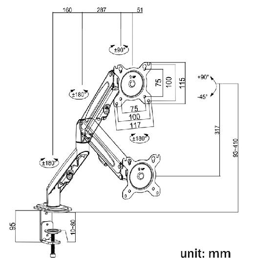 Mechanical Spring GC09-12 Desktop Monitor Mount Bracket for 13 to 27 Inch LCD Screens Monitor Holder Desk Stand Support