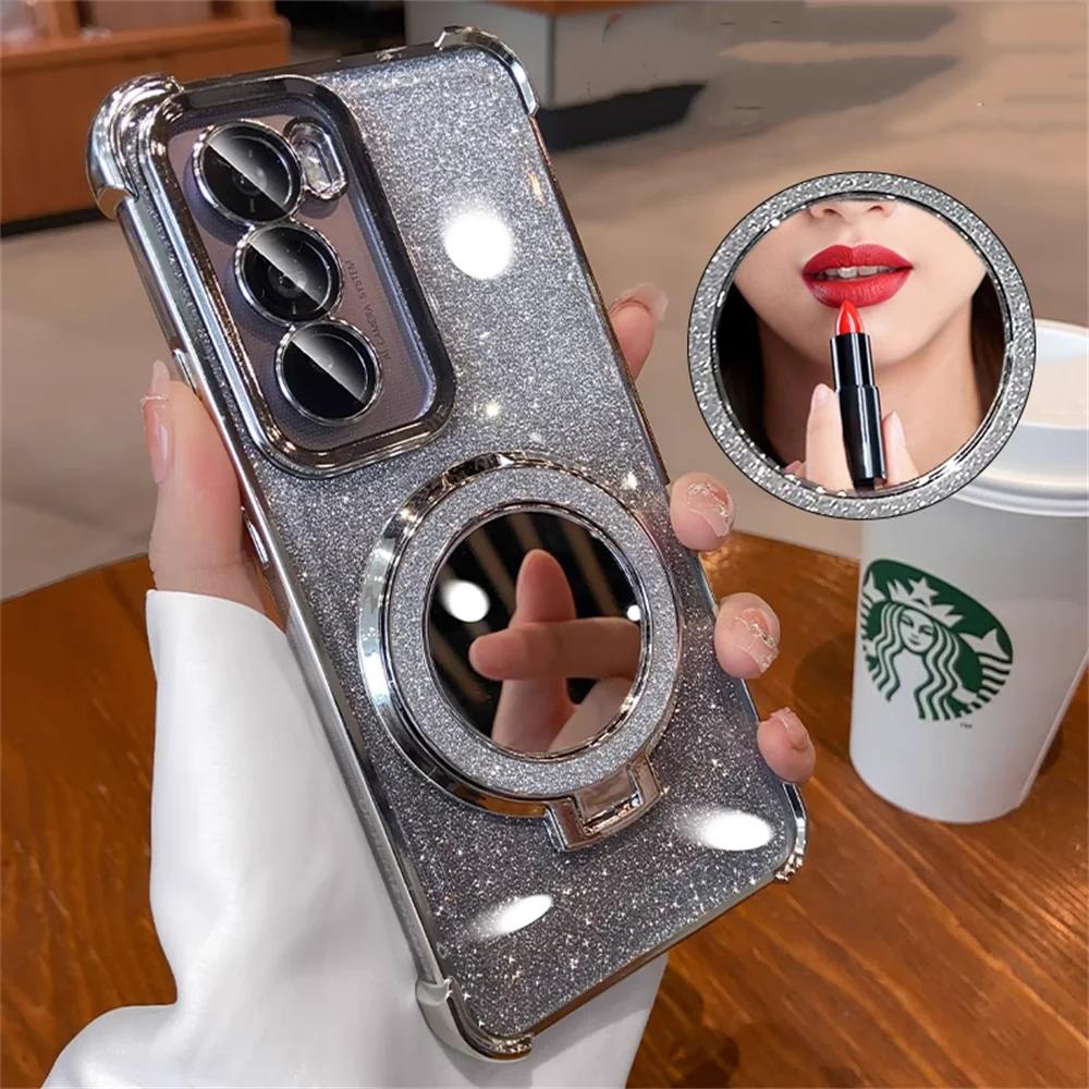 Блестящий чехол-подставка-зеркало для Samsung S25 FE S24 Ultra S23 S22 Plus A17 A07 A56 A36 A53 A55 A16 A15 Роскошная накладка