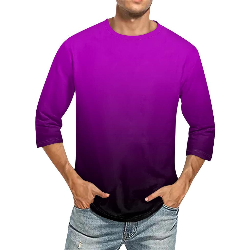 Мужская однотонная футболка с круглым вырезом и рукавами три четверти