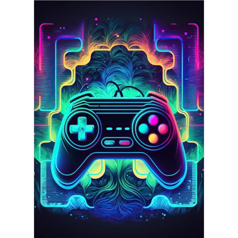 Неоновый красочный игровой контроллер, классное настенное искусство, холст, живопись, поп-арт, постеры и принтеры, декор комнаты, подарок, куадрос, без светодиодов