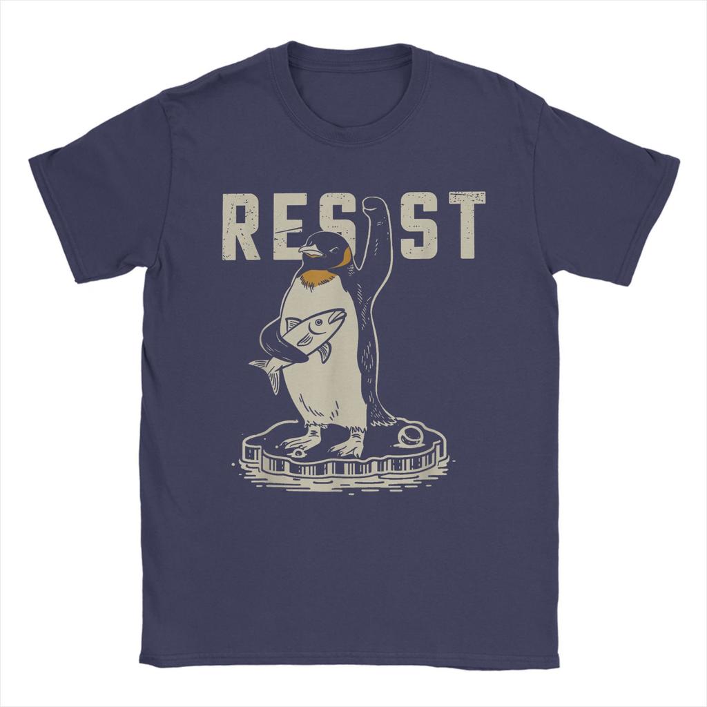 Men Resist Penguin Activism Funny Activism T Shirts Against Tariffs Tops Vintage Short Sleeve Round Neck Tees Present T-Shirts
