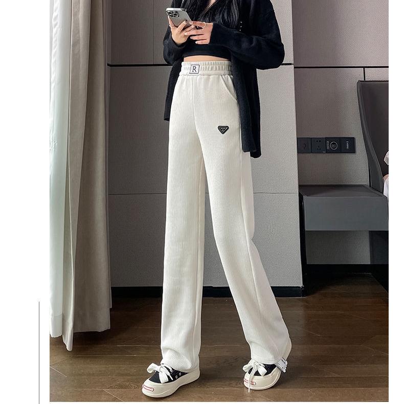 Женские бархатные вельветовые брюки из плотной синели, широкие брюки с высокой талией, свободные прямые брюки