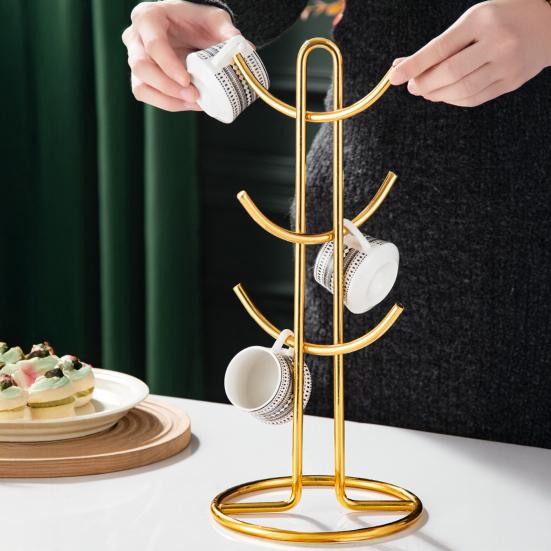 Металлическая подставка-держатель для чашек, 6 крючков, держатель для кофейных кружек, высокая грузоподъемность, подставка-дерево для чашек, органайзер для демонстрации чашек, для кухонной столешницы