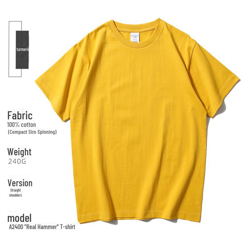 Футболка из плотного однотонного хлопка плотностью 240 г с круглым вырезом и фирменным логотипом