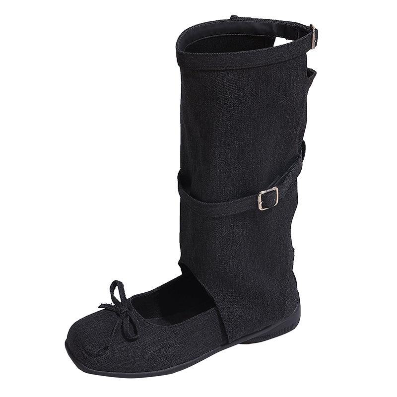 Нишевый дизайн крутые ботинки детские 2025 новый летний бант балет плиссированные ботинки-чулки средней высоты