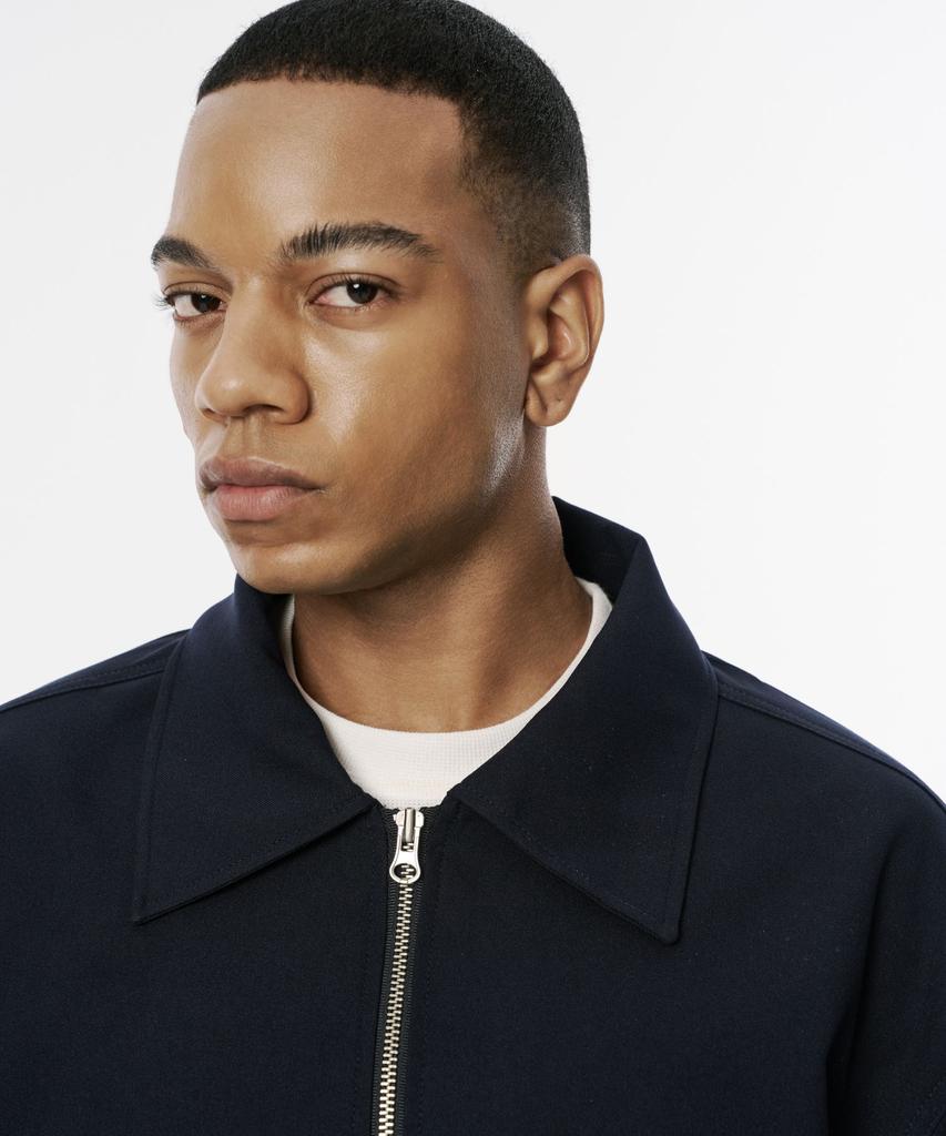 CODEMORPH Wool-Like Two-Way Zip-Up Harrington Jacket Navy