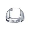 personalized men's cubic zirconia CZ accent sculpture monogram initial statement square signet ring silver tone stainless steel