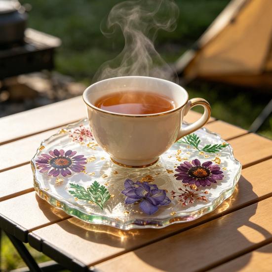 Handmade Resin Coaster Dried Flowers Cup Mat Heat-Resistant Clear Waterproof Table