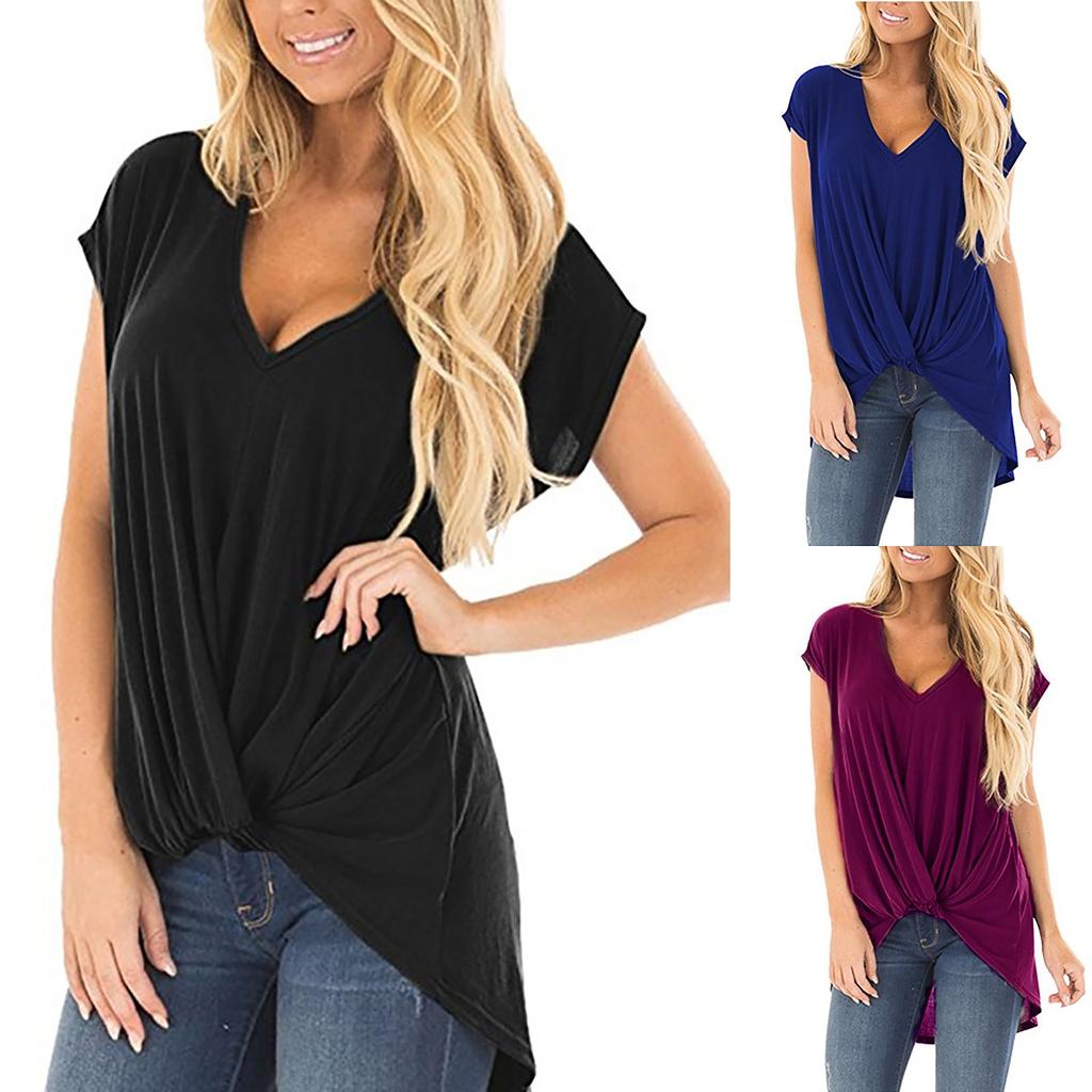 Women's V-neck Solid Color Short Sleeve Comfortable Casual Top T-shirt